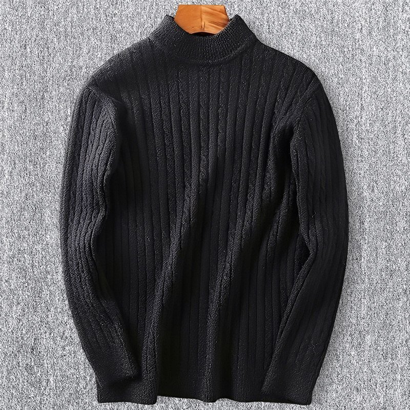 新品 DCKMANY ウール混 リブ ニット ジャガード ケーブル セーター ハイネック メンズ 暖かい 秋冬 プルオーバー 黒 T9025 L-XL程度拍卖