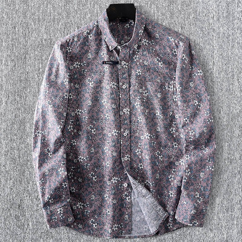 人気おすすめ!新品 DCKMANY メンズ長袖シャツ 花柄 純綿 通気性が良くて快適です 日常 春夏 カジュアル/杏色T5037-L拍卖