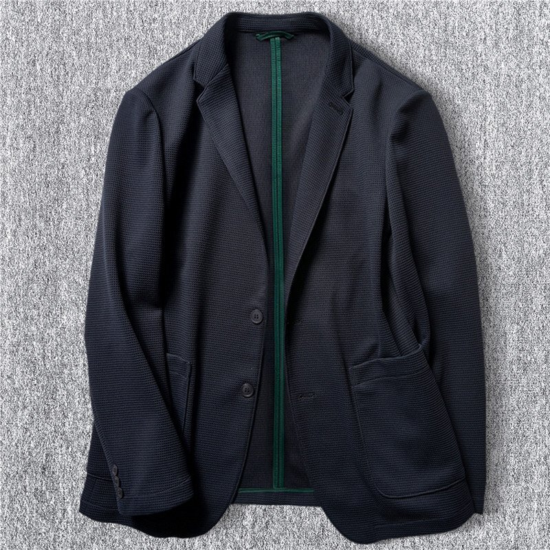 新品 DCKMANY テーラードジャケット メンズ ストレッチ メッシュ ニット ブレザー 夏 薄手 通気 スーツジャケット/濃紺T6040-XL程度拍卖