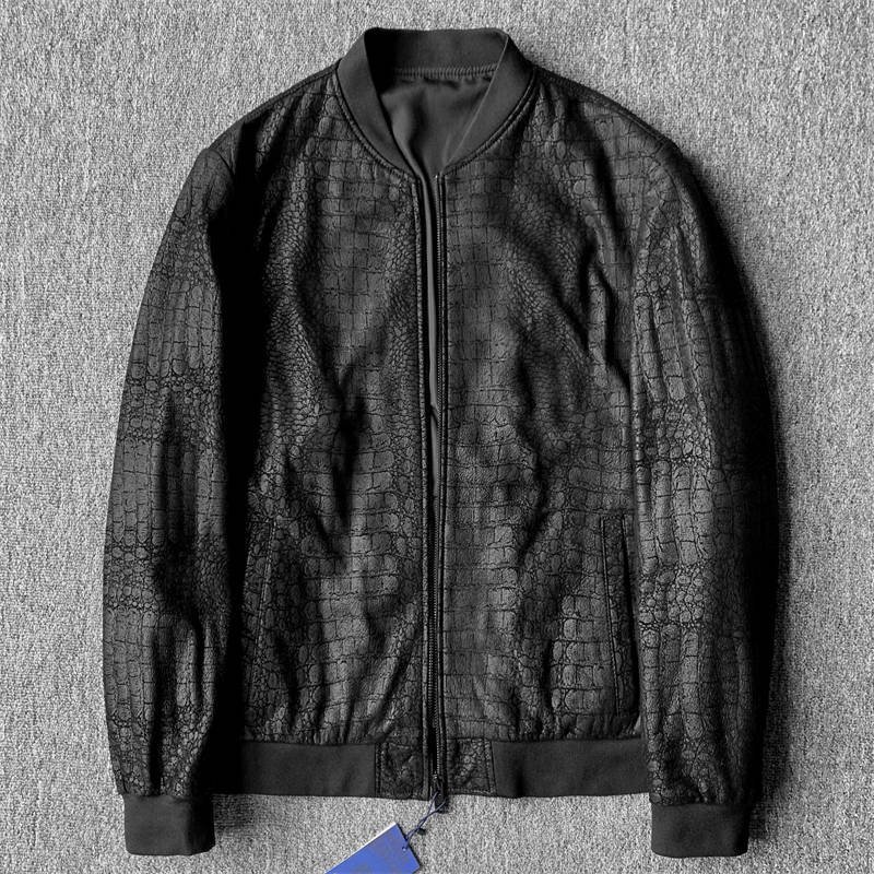 最高級のラムレザー EU製 DCKMANY 新品 羊革 メンズ 革ジャン 本革 イタリア レザー ジャケット 独特なワニ柄 スタジャン系/黒C9904-XL拍卖