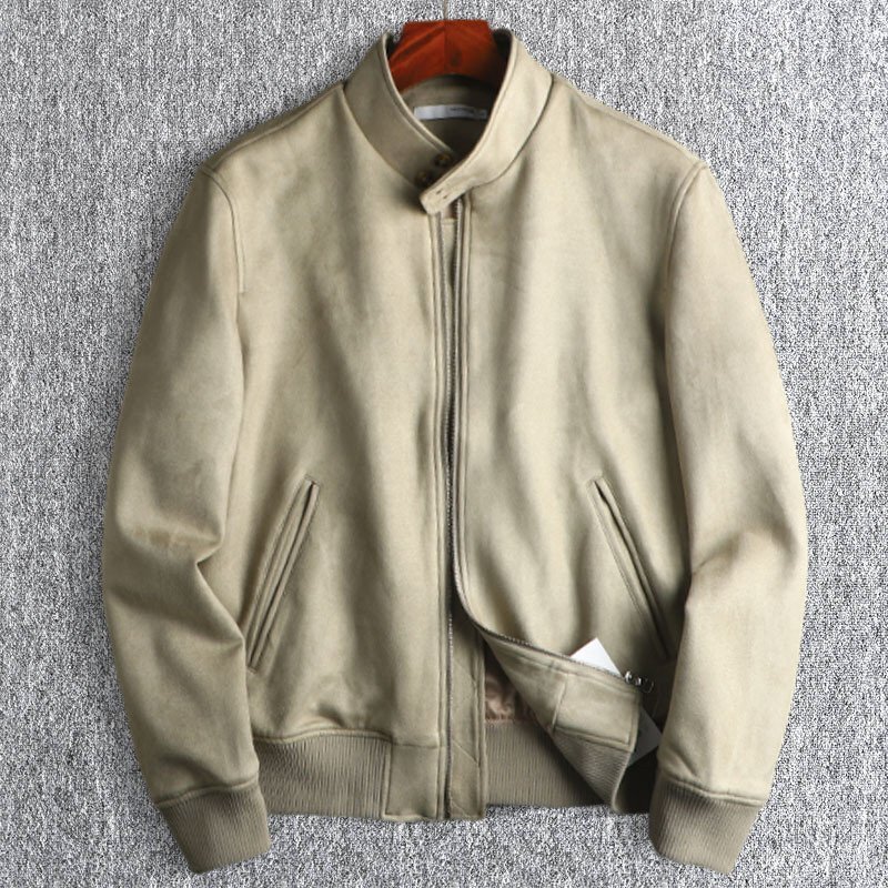 新品 スエード ジャケット スタンドカラー メンズ フライトジャケット 秋冬 防風 ストレッチ ライトアウター ブルゾン カーキ T9020-XL拍卖