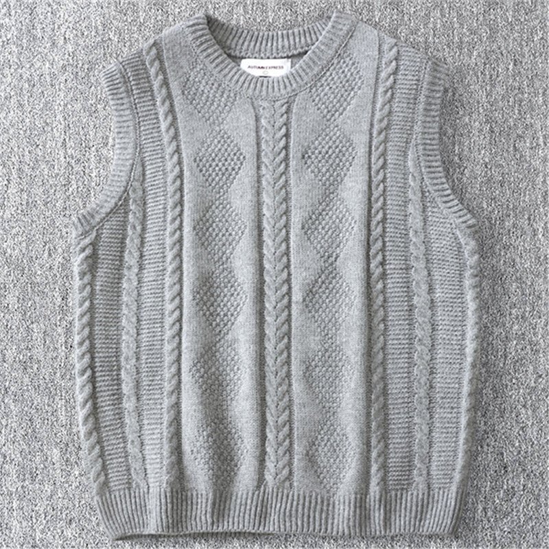 新品 DCKMANY ウール混 アラン編みジャカード 袖なし ベスト 秋冬 メンズ クルーネック ニットベスト 暖かい ニットセーター 灰 T1180-XL拍卖