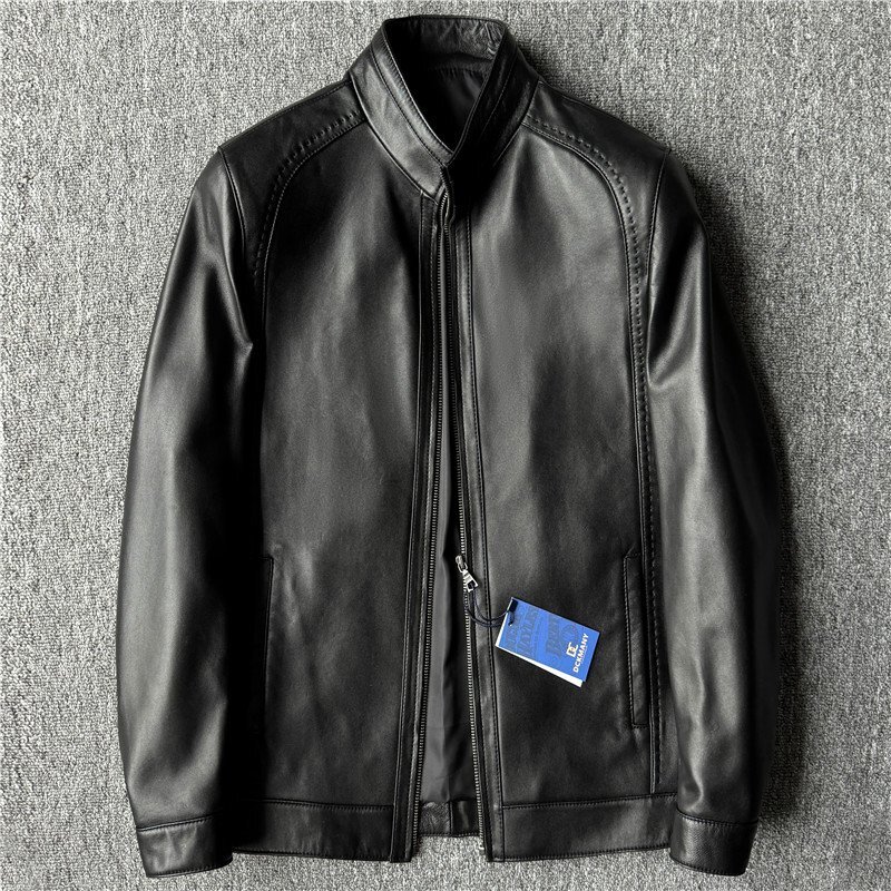 至高の逸品 EU製 DCKMANY 新品 上質羊革 イタリアレザー ジャケット 本革 秋冬 メンズ 革ジャン ライダース ラム ブルゾン/黒C9948-XL拍卖