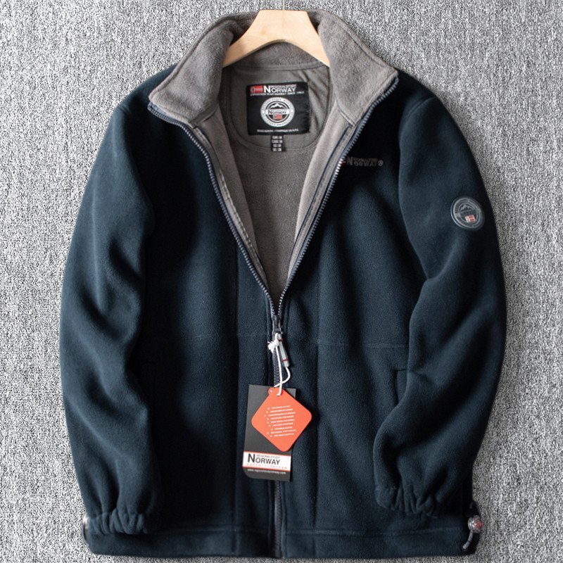 新品 国内未販売 ジャケット デザイナーズ フリース 暖かさ 裏ボア 厚手 メンズ シェニール 秋冬 フリース ブルゾン アウター 紺 T5165-L拍卖