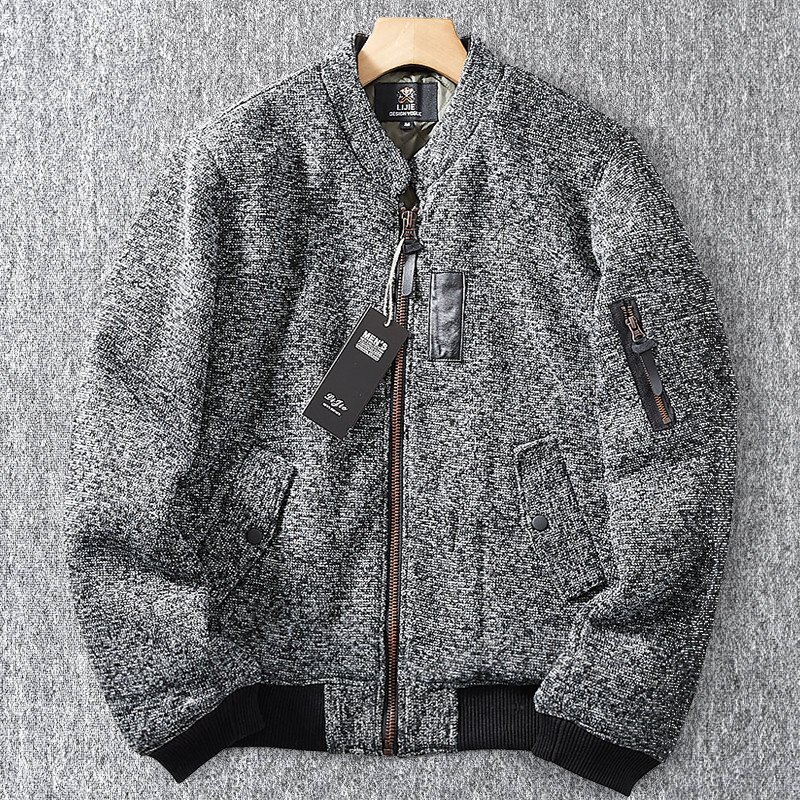 欧米サイズ 国内未販売 新品 中綿 キルティング 綿麻混 ジャケット スタンドカラー 秋冬 保温 厚手 メンズ ボンバージャケット 灰 T6161-L拍卖