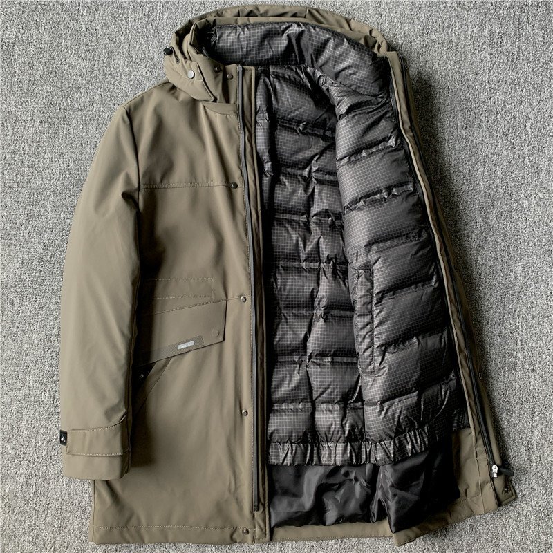 新品 DCKMANY ダウンジャケット ミドル丈 キルティング フーディー 極地防寒 防風 撥水 厚手 冬服 メンズ ダウンコート カーキ E504-L拍卖