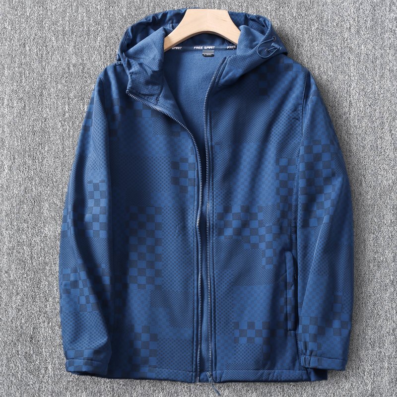 超人気 国内未販売 新品 フード付きジャケット 防風 撥水 アウトドア 裏起毛 秋冬 ハイキング メンズ ソフトシェルジャケット 紺 T8015-5XL拍卖