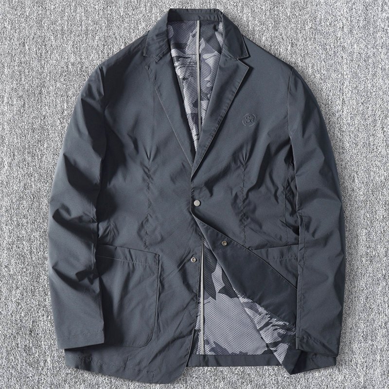 高級 新品 サマー ブレザー メンズ メッシュ裏地 撥水 春夏 薄手 通気性 軽量 紫外線対策 ストレッチ テーラードジャケット/灰 T5119-XL拍卖