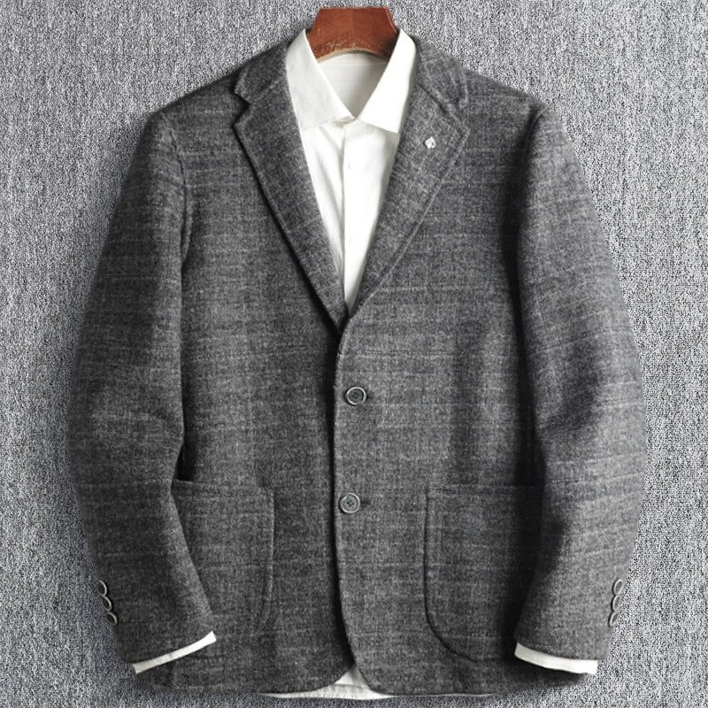 上級 新品 DCKMANY 上質 ウール混 テーラードジャケット 先染め チェック 秋冬 紳士 厚手 ビジネス スーツ 保温 メンズ WOOL 灰 T8156-L拍卖