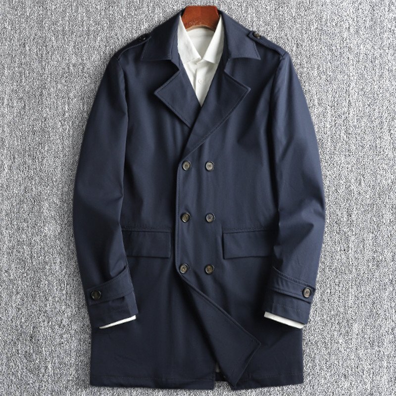 高級 DCKMANY 新品 ミドル丈 トレンチコート ダブルブレストコート 春秋 紳士 メンズ ラペル ロングコート チェック柄裏地 濃紺 T7088-XL拍卖