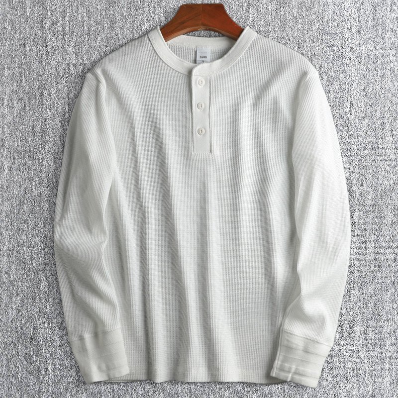 新品 欧米 ワッフル カットソー ニット ヘンリーネック 長袖Tシャツ メンズ 薄手 綿混 春秋 快適 無地 カジュアル スポーツ 白 T5142-3XL拍卖