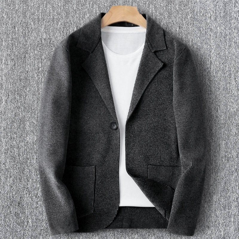 新品 贅沢感 ウール混 ニット ジャケット メンズ 春秋 厚手 セーター 秋冬 暖かさ 細身 柔らかい カーディガン 1つボタン 灰 T6014-2XL拍卖