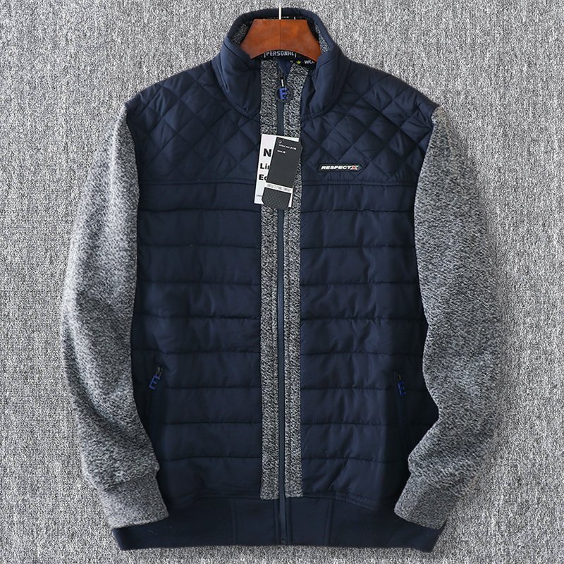 新品 EU製 メンズ ジャケット キルティング 中綿 切替デザイン 立ち襟 厚手 秋冬 暖かい 裏ボア ブルゾン アウター 濃紺 T5003-L拍卖