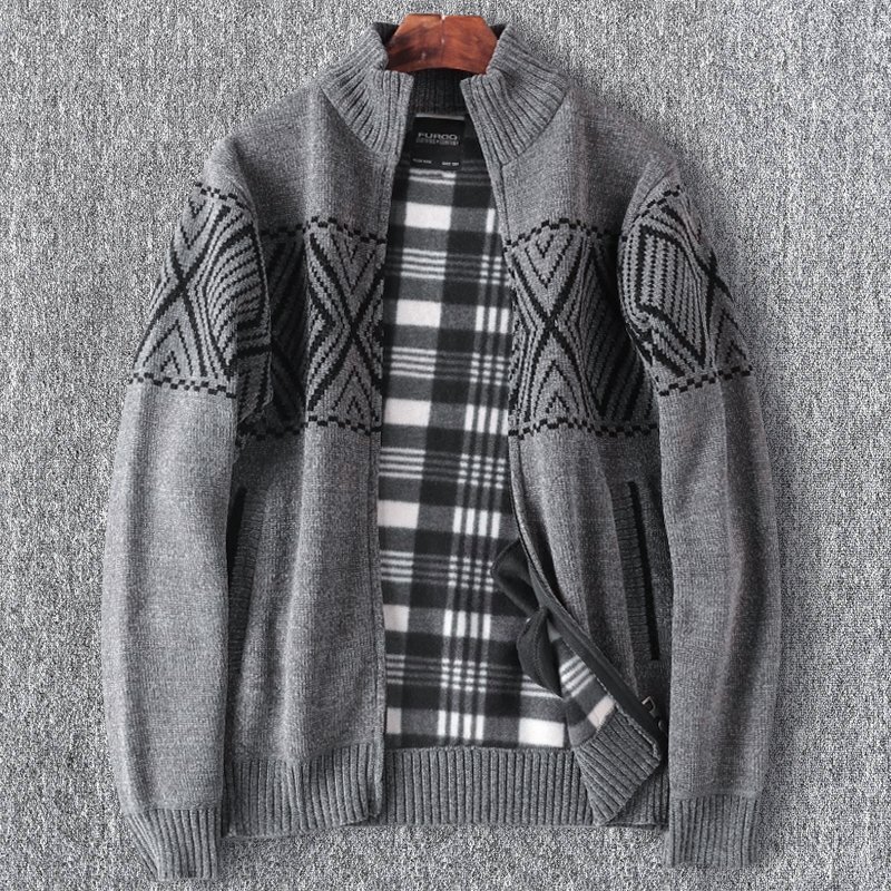 新品 国内未販売 ジャケットカーディガン 暖かさ 裏ボア メンズ シェニール フリース アウター ジップアップ ニットセーター 灰 T7107-2XL拍卖