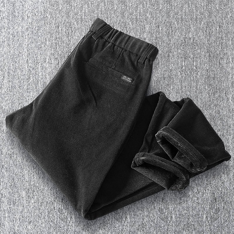 新品 コーデュロイ テーパードパンツ メンズスラックス 秋冬 厚手 防寒 ゴムウエスト ストレッチ ノーアイロン ビジネス 紳士 黒 T4160-L拍卖