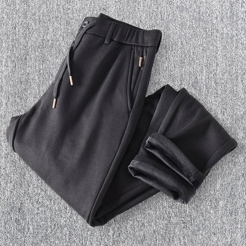 新品 テーパードパンツ 裏起毛 ニットパンツ メンズスラックス 秋冬 厚手 防寒 紳士 スリムフィット ストレッチ ノーアイロン 黒 T5250-L拍卖