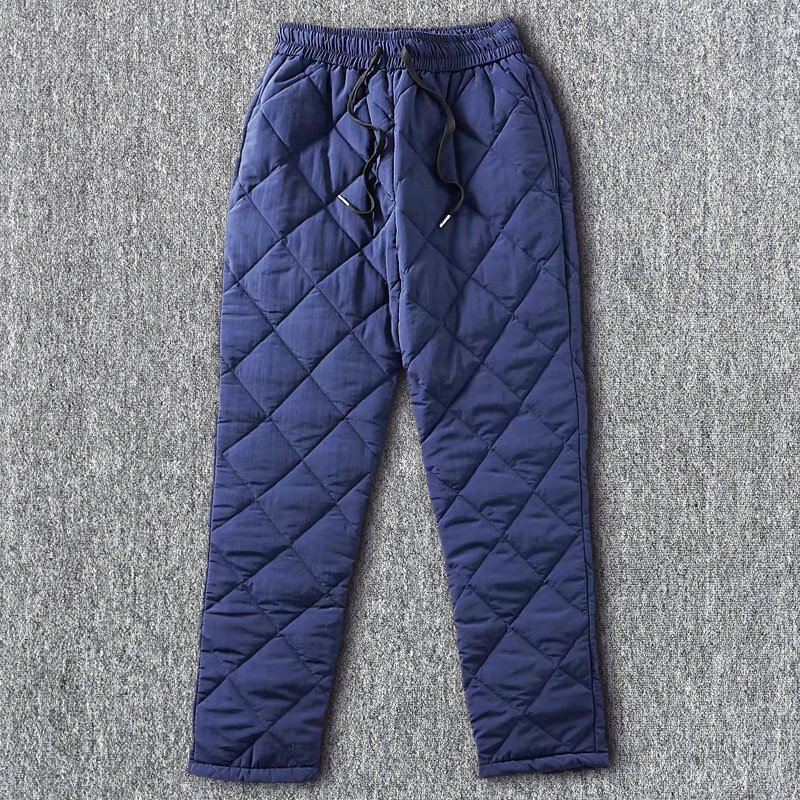 新品 防寒中綿パンツ ダイヤモンド キルティング メンズ 冬用 保温 防風撥水 極地防寒 冬 超厚手 ゴムウエスト スラックス 紺 T5007-L拍卖