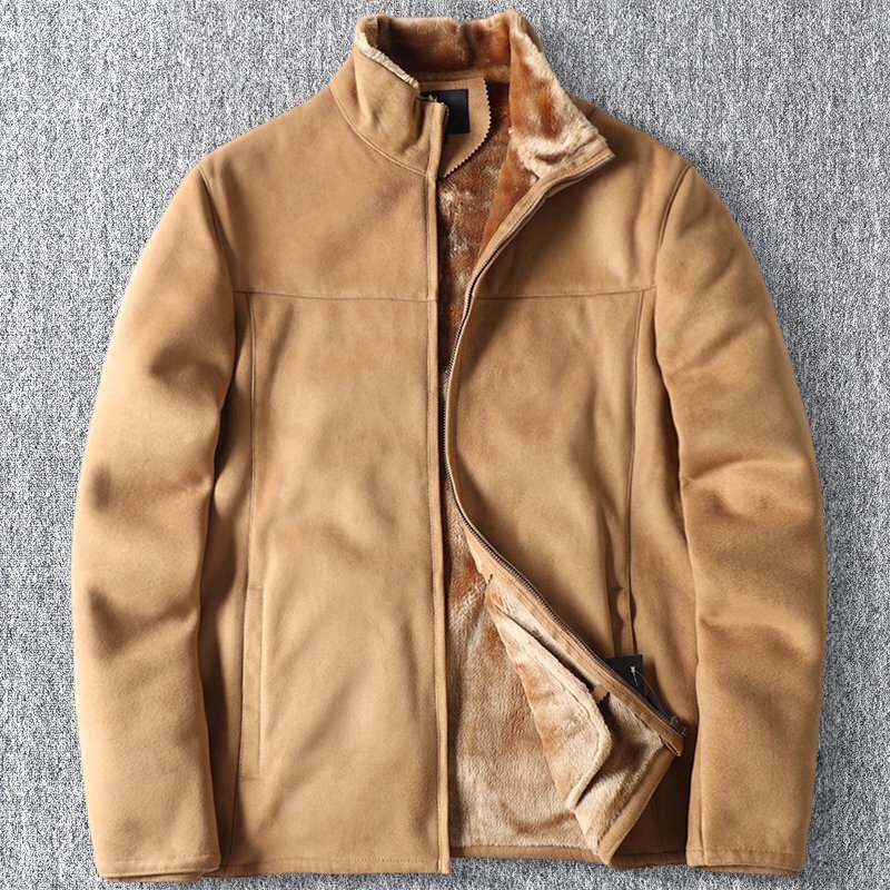 新品 北米高級 フェイクレザー ボアジャケット スエード スタンドカラー 秋冬 防寒 厚手 デザイン メンズ 保温 ブルゾン カーキ T8110-XL拍卖