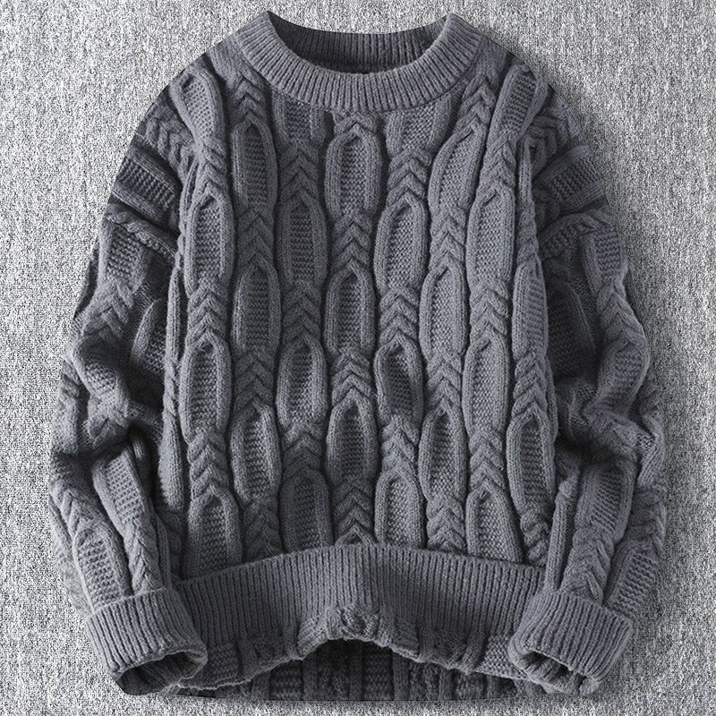 新品 DCKMANY ウール混 ニットセーター メンズ ラウンドネック トップス 暖かい 編み プルオーバー 厚手 秋冬 アイボリー 灰 T5197-XL拍卖