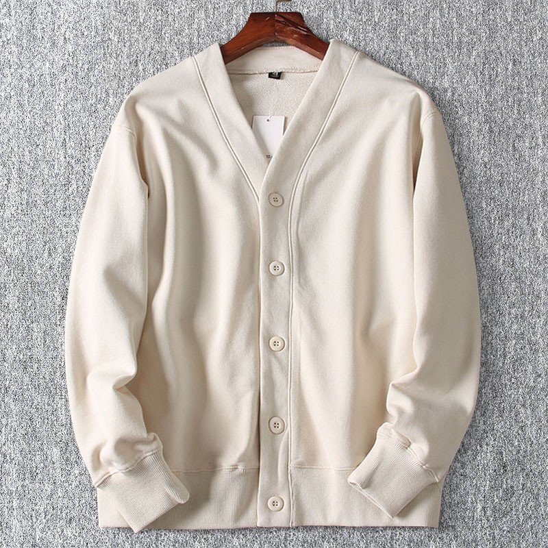 新品 カーディガン ストレッチノーカラー 綿100% パイル 春秋 ニット シングルボタン 無地 メンズ スウェットパーカー ベージュ T6134-XL拍卖