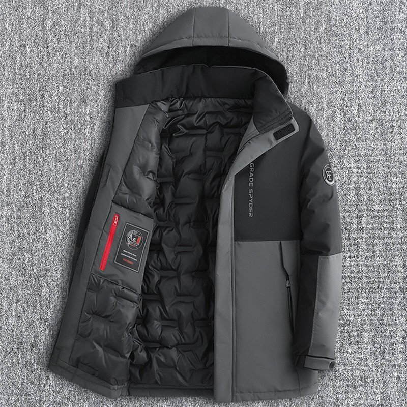 新品 極暖 中綿ジャケット フード付き 厚手 防風 メンズ 配色切り替え 冬服 コート 取り外し可能フード ジッパーポケット 黒灰 T9004-3XL拍卖