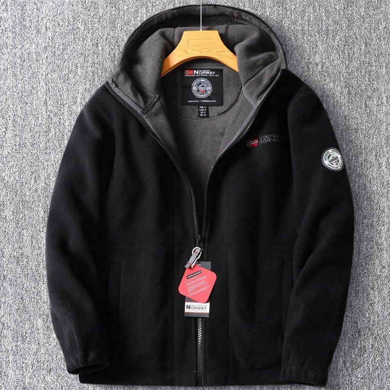 新品 フリース ジャケット デザイナーズ フード付き ジップブルゾン 暖かさ 裏ボア 厚手メンズ 秋冬 フードブルゾン アウター 黒 T7162-L拍卖