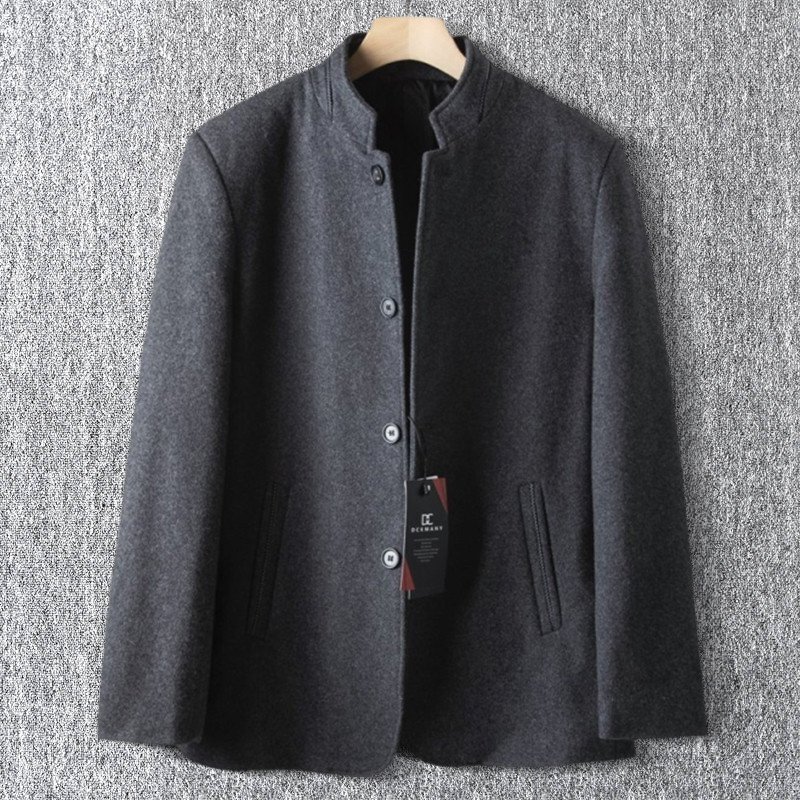 上級 新品 DCKMANY ツイード調 ウール混 ショートコート 保温 メンズ 秋冬 紳士 厚手 WOOL スタンドカラー 中綿ジャケット 灰 T9032-XL拍卖