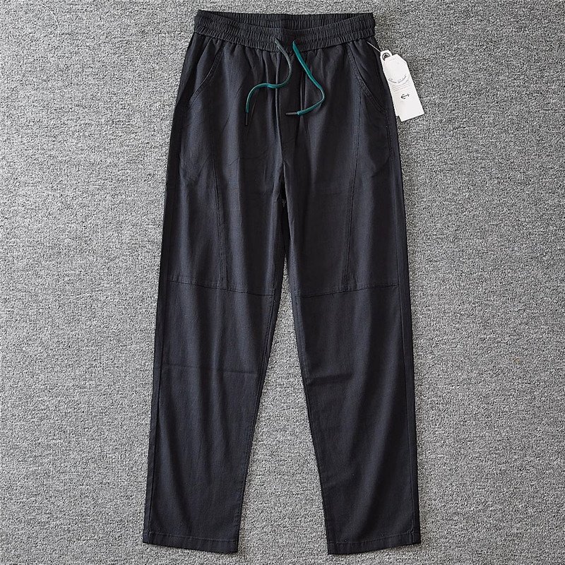 高級感 DCKMANY 新品 綿麻混 メンズ スラックス リネン 夏用 通気性 薄手 ゴムウエスト カジュアルパンツ テーパードパンツ/黒T4041-XL拍卖