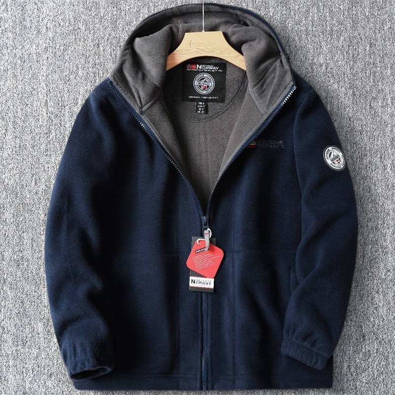 新品 フリース ジャケット デザイナーズ フード付き ジップブルゾン 暖かさ 裏ボア 厚手メンズ 秋冬 フードブルゾン アウター 紺 T7161-L拍卖