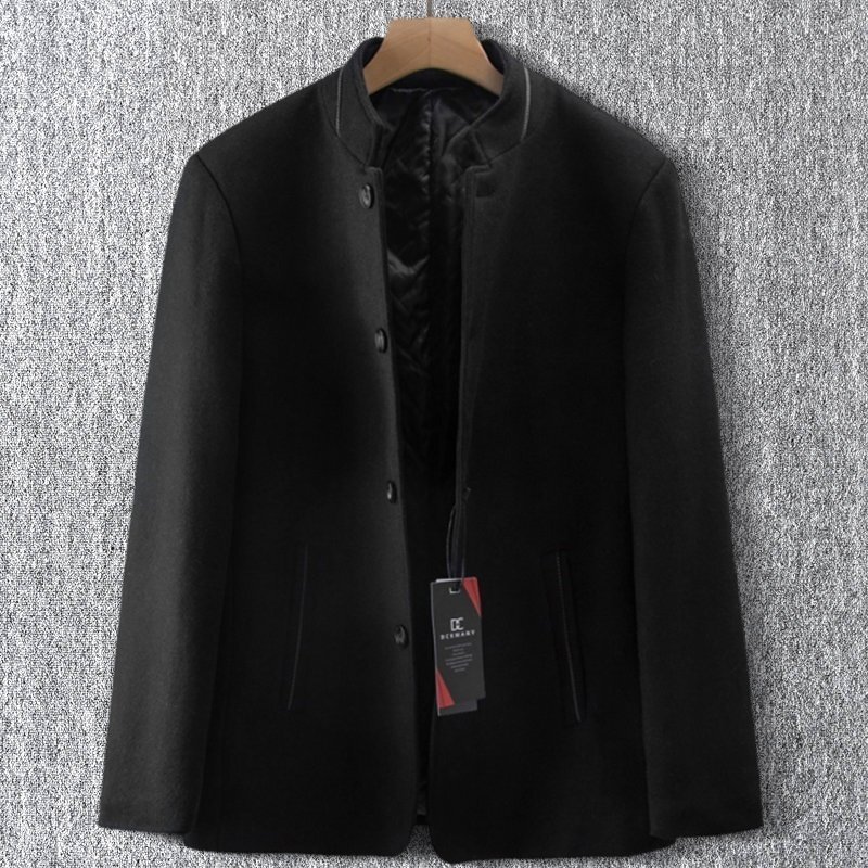 上級 新品 DCKMANY ツイード調 ウール混 ショートコート 保温 メンズ 秋冬 紳士 厚手 WOOL スタンドカラー 中綿ジャケット 黒 T9033-L拍卖