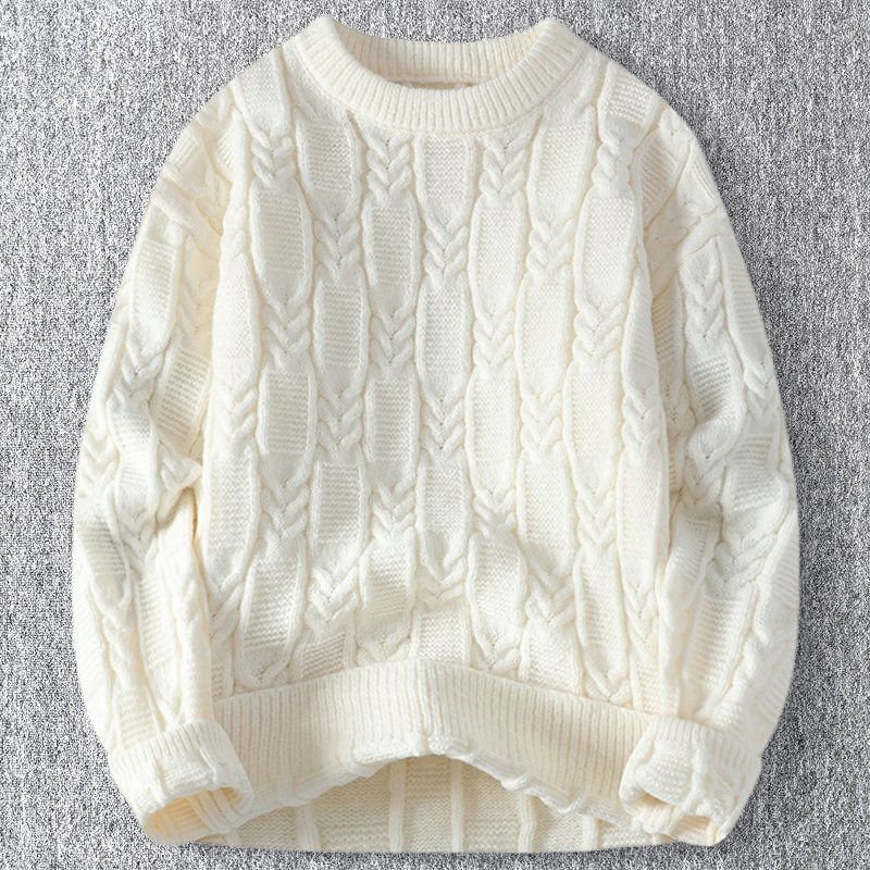 新品 DCKMANY ウール混 ニットセーター メンズ ラウンドネック トップス 暖かい 編み プルオーバー 厚手 秋冬 アイボリー 白 T5195-XL拍卖