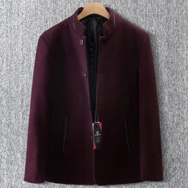 上級 新品 DCKMANY ツイード調 ウール混 ショートコート 保温 メンズ 秋冬 紳士 厚手 WOOL スタンドカラー 中綿ジャケット 赤 T9034-2XL拍卖