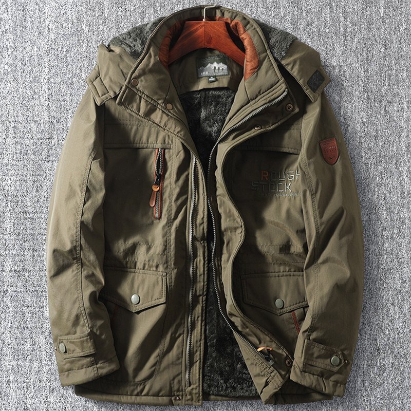 新品 大きいサイズ 極暖 中綿ジャケット 裏起毛 防寒 フード取り外し可能 厚 防風 暖かい 多ポケット 冬服 メンズ コート カーキ T8151-4XL拍卖