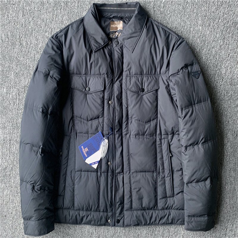 新品 DCKMANY ダウンジャケット 折り襟 ダックダウン ショート丈 秋冬 メンズ 暖かい 防風 撥水 防寒 冬服 アウター 洗濯可 濃紺 E522-L拍卖
