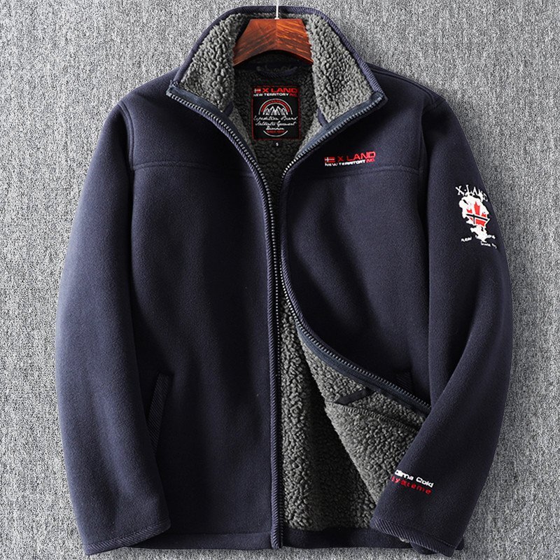 新品 フリース ジャケット ブルゾン トラックジャケット 裏ボア 厚手 防寒 裏暖 メンズ 秋冬 フードブルゾン アウター 紺 T1052-M拍卖