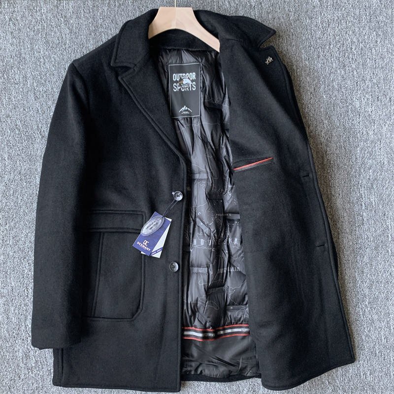 新品 DCKMANY ウール混 ダウンコート 厚手 防寒 ダウン90% 紳士 メンズ 冬服 極暖 ミドル ダウン チェスター コート 黒 D9979-2XL拍卖