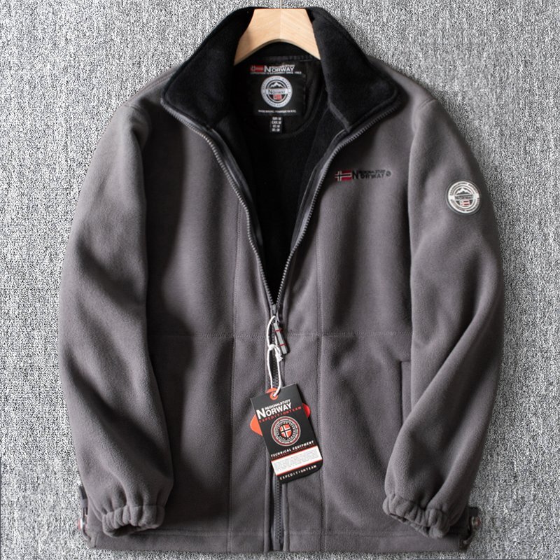 新品 国内未販売 ジャケット デザイナーズ フリース 暖かさ 裏ボア 厚手 メンズ シェニール 秋冬 フリース ブルゾン アウター 灰 T5164-M拍卖