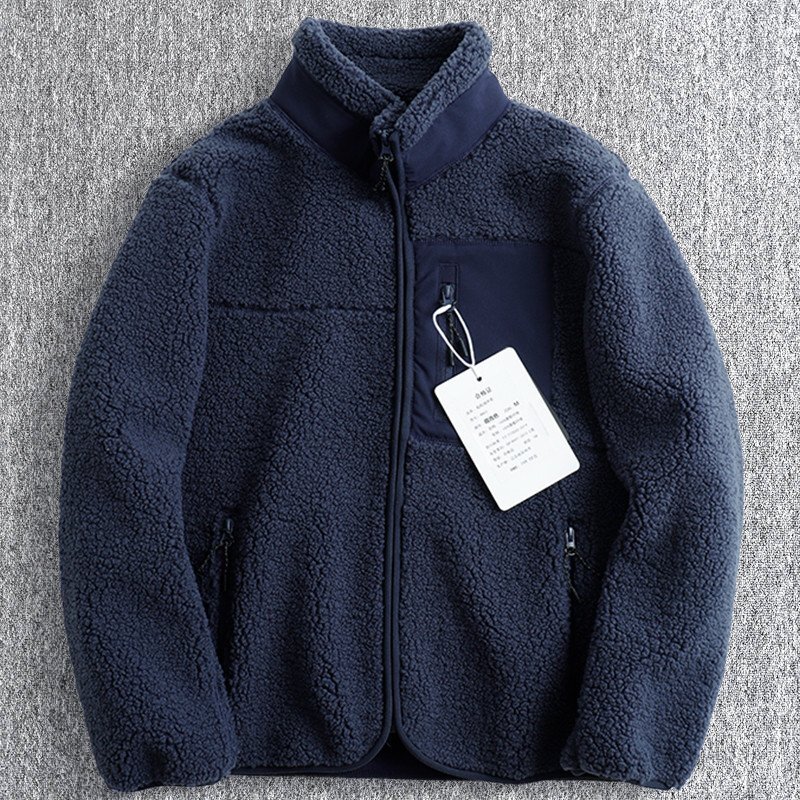 新品 フェイクボア ジャケット スタンドカラー 秋冬 防寒 厚手 軽量 メンズ 冬服 防風 保温 ボアフリースジャケット ブルゾン 紺 T9091-3XL拍卖
