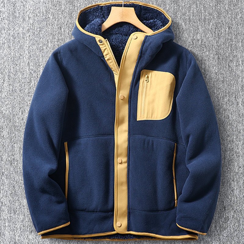 新品 フェイクボア ジャケット スタンドカラー 配色 バイカラー 秋冬 防寒 厚手 メンズ 保温 ボアフリースジャケット 紺 T8166-L拍卖