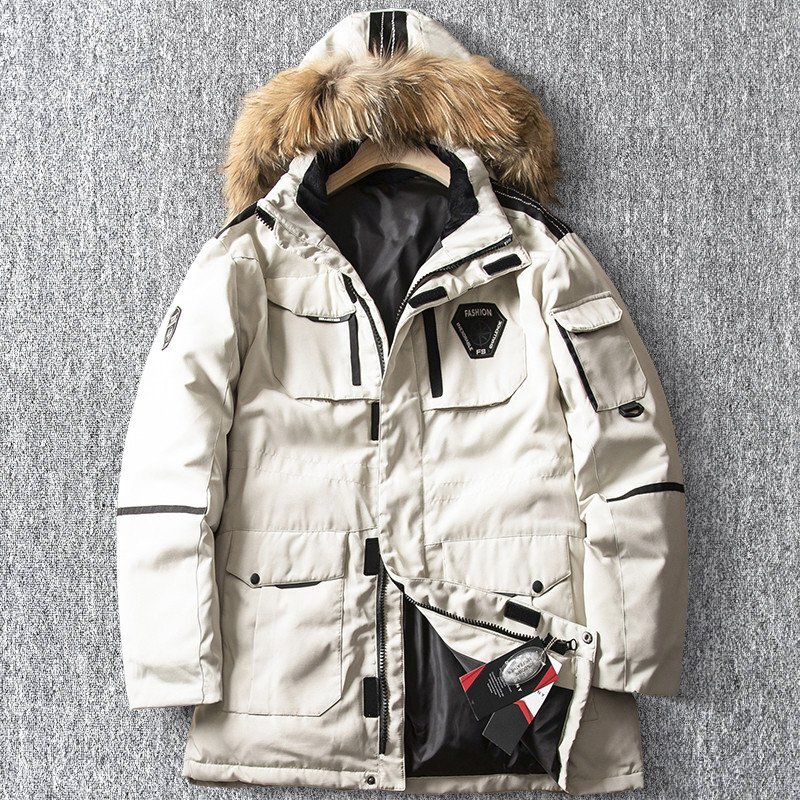 新品 DCKMANY ダウンジャケット スタンドカラー ハイネック ファー付きフード 厚手 冬服 防寒 メンズ アウター ベンチコート 白 E885-2XL拍卖