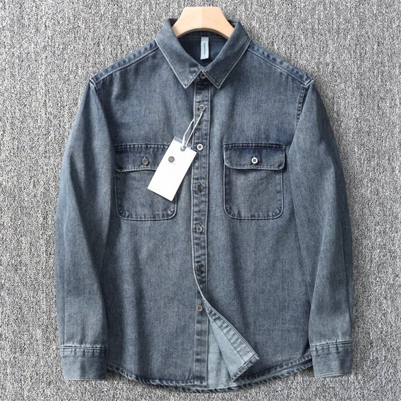 品質が最高すぎる!DCKMANY 新品 メンズ長袖 デニムシャツ ゆったりカジュアル オックスフォード生地 シャツジャケット/灰T5110-L拍卖