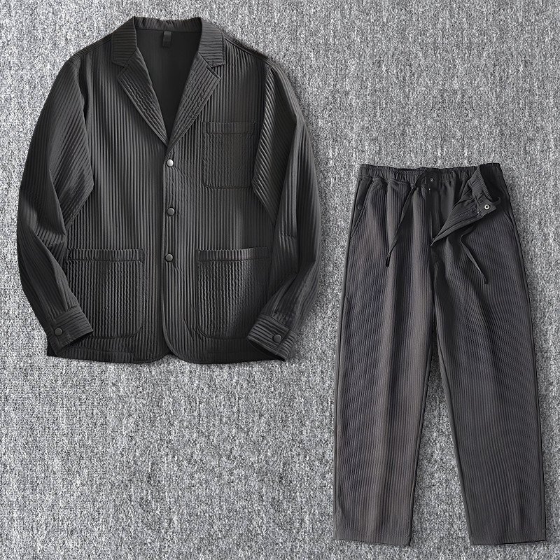 新品 スーツセット セットアップ メンズ ビジネスフォーマル プリーツ 春秋 防シワ 紳士服 パンツ スーツ上下セット 長ズボン 黒 T9050-M拍卖