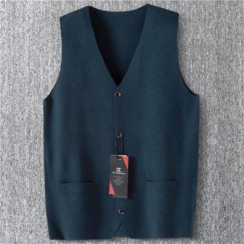 新品 DCKMANY 上品 ウール混 前開きベスト 袖なし ベスト メンズ Vネック ベストカーディガン ニットベスト 無地 秋冬 暖かい 青 T5152-L拍卖