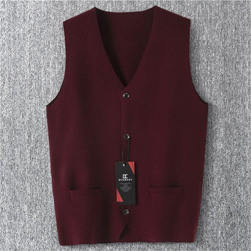 新品 DCKMANY 上品 ウール混 前開きベスト 袖なし ベスト メンズ Vネック ベストカーディガン ニットベスト 無地 秋冬 暖かい 赤 T5150-L拍卖