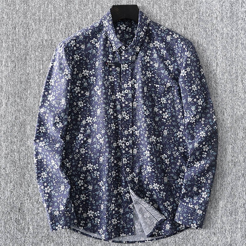 人気おすすめ!新品 DCKMANY メンズ長袖シャツ 花柄 純綿 通気性が良くて快適です 日常 春夏 カジュアル/紺色T5036-3XL拍卖