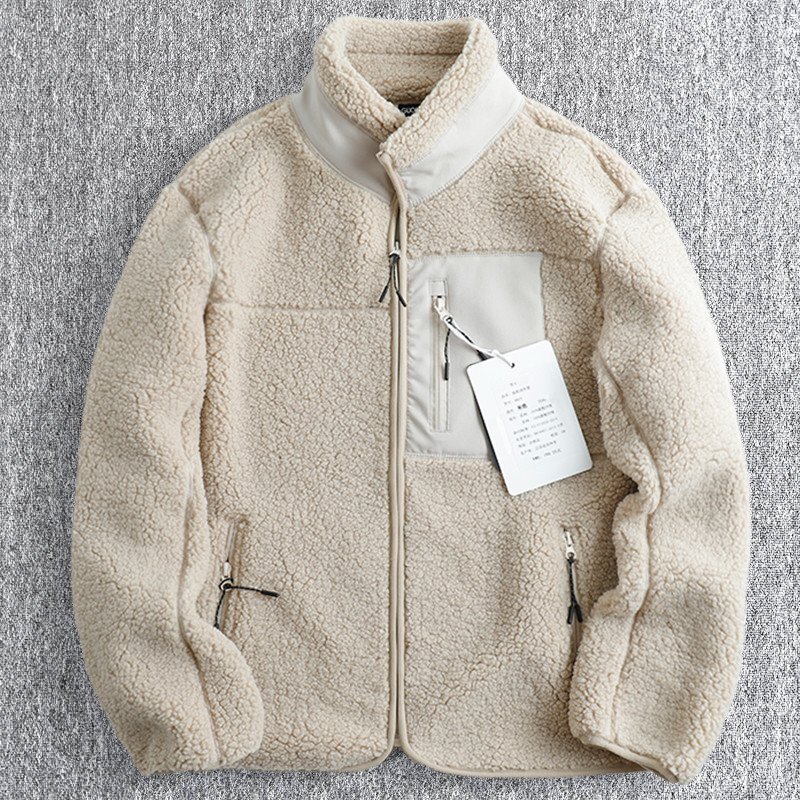 新品 フェイクボアジャケット スタンドカラー 秋冬 防寒 厚手 メンズ 冬服 防風 保温 ボアフリースジャケット ブルゾン ベージュ T9092-XL拍卖