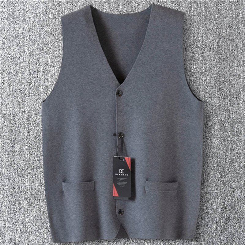 新品 DCKMANY 上品 ウール混 前開きベスト 袖なし ベスト メンズ Vネック ベストカーディガン ニットベスト 無地 秋冬 暖かい 灰 T5153-L拍卖