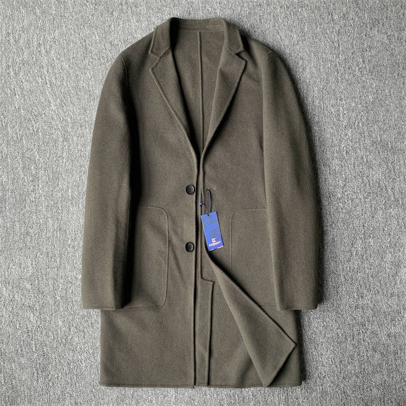 極上ウール混 EU製 DCKMANY新品 メンズ チェスターコート ウール70% 秋冬 細身 ビジネス ロングコート ステンカラーコート/緑B8339-3XL拍卖