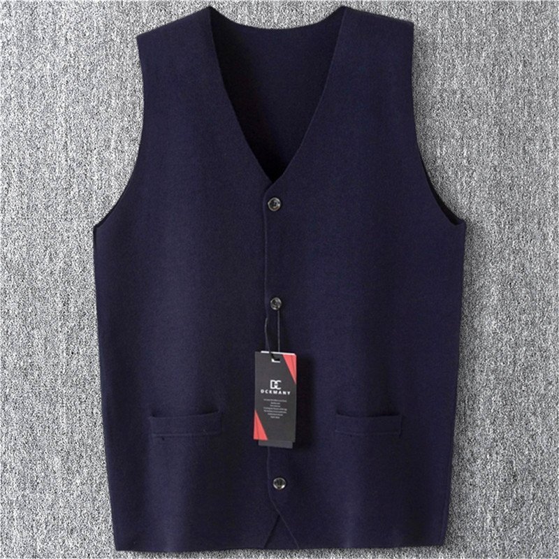 新品 DCKMANY 上品 ウール混 前開きベスト 袖なし ベスト メンズ Vネック ベストカーディガン ニットベスト 無地 秋冬 暖かい 紺 T5151-L拍卖