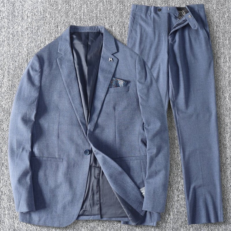新品 セットアップスーツ スーツセット ウール混 ビジネス メンズ フォーマル チェック柄 秋冬スーツ スラックス 上下セット 青灰 T1582-M拍卖